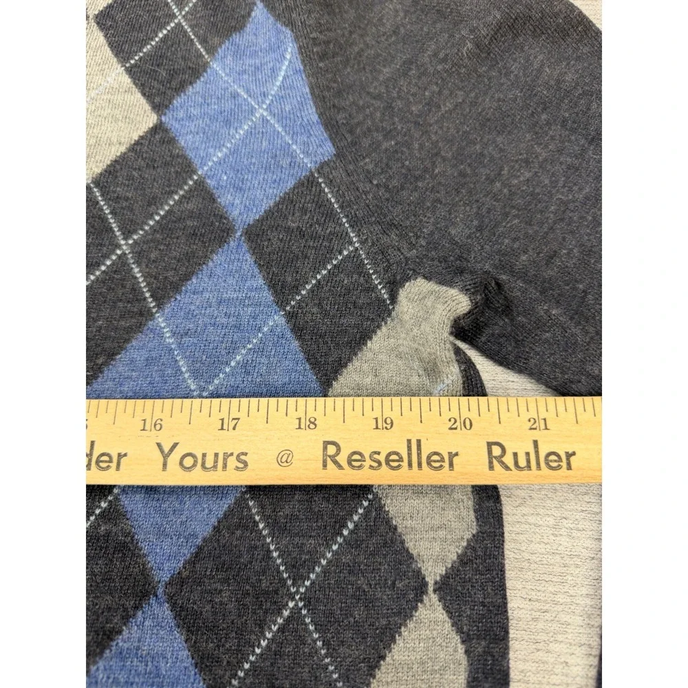 Banana‎ Republic Mens Merino Wool Argyle V-Neck Sweater Gray Blue Size M